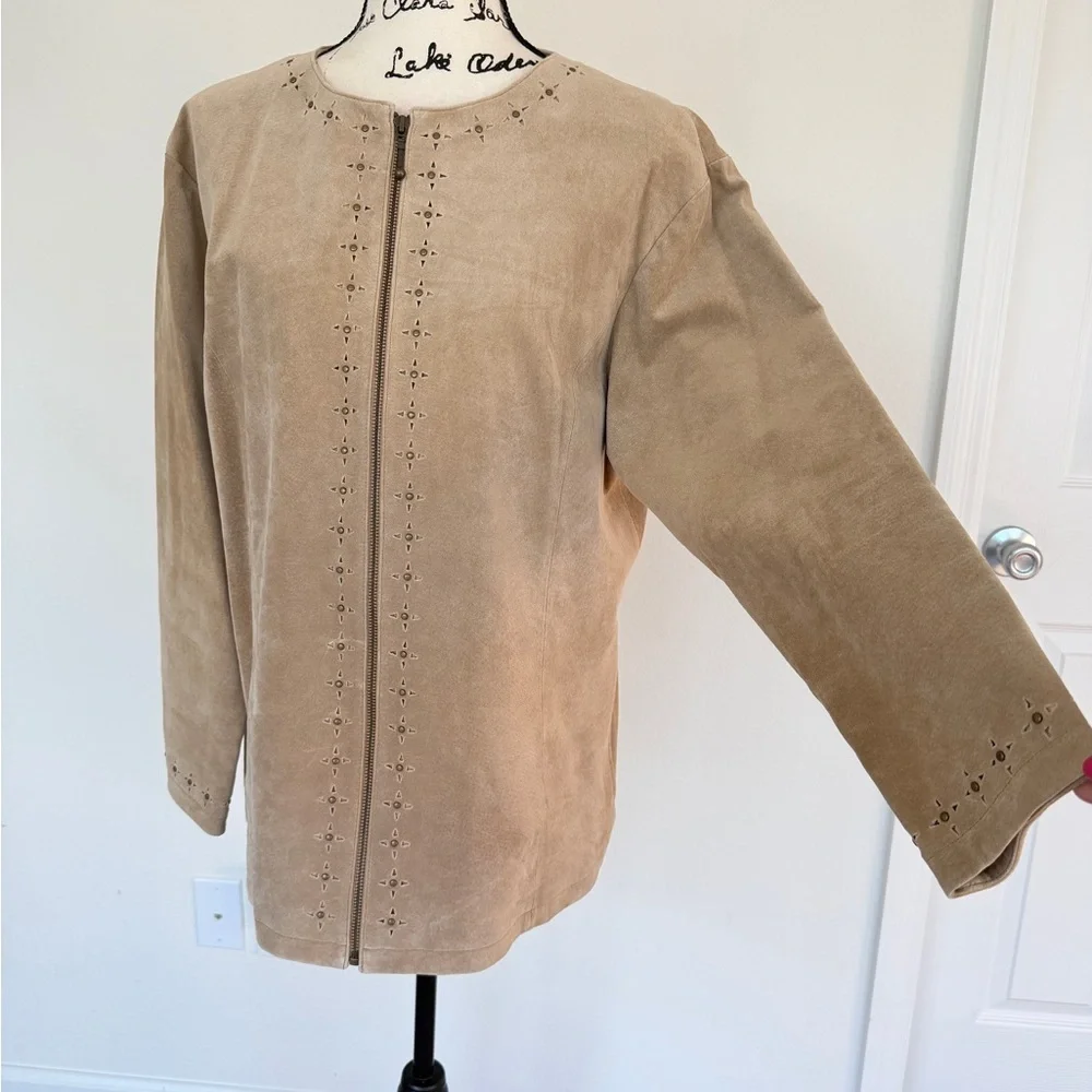 Cabela's‎ Blazer Studded Full Zip Suede Leather Tan Sz L Boho western Core